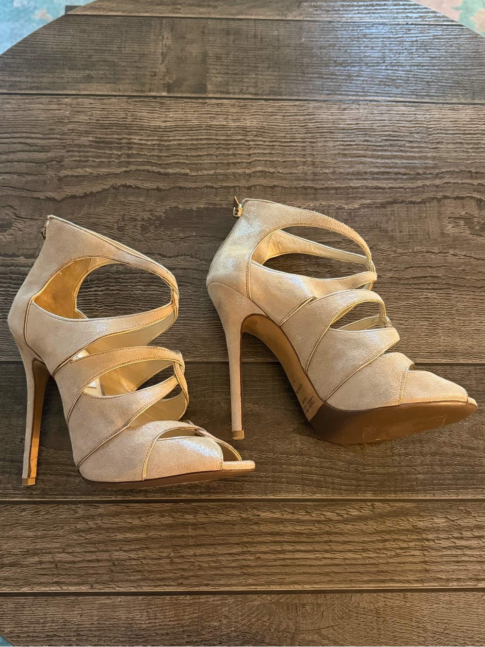Jimmy Choo Champagne Shimmer Strappy Heels EU 37 (fits closer to 36.5)